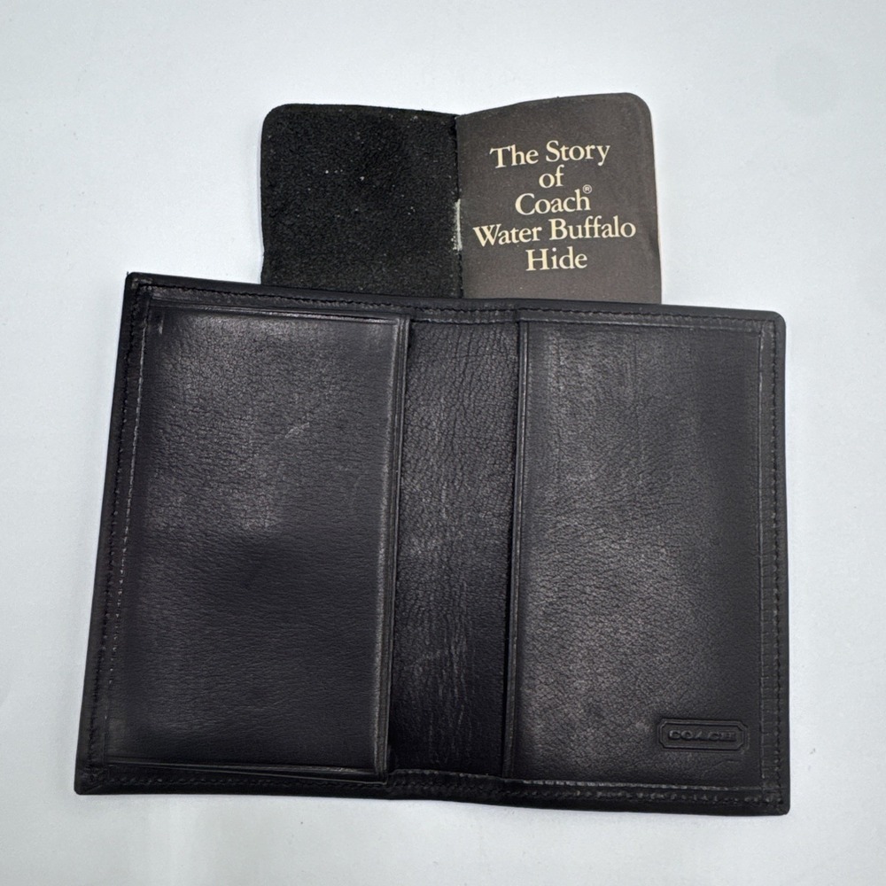 Vintage Coach Water Buffalo Leather Bifold Card Holder Black With 1984 Booklet
